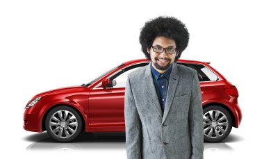 onun arkasında araba ile adam