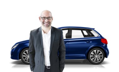 onun arkasında araba ile adam