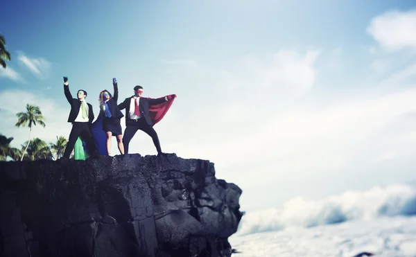 Business Superheroes Edge Cliff Achievement Success Concept — Stock Photo, Image