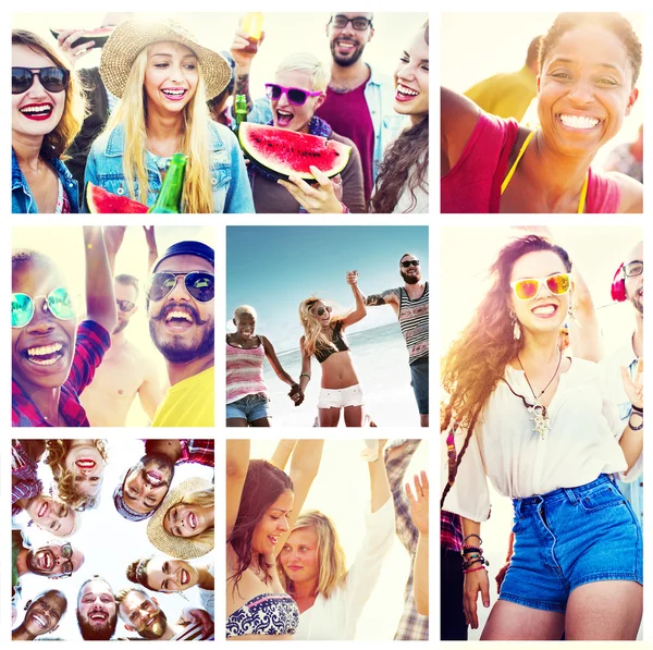 Kolaż koncepcja ludzie twarze Summer Beach — Zdjęcie stockowe