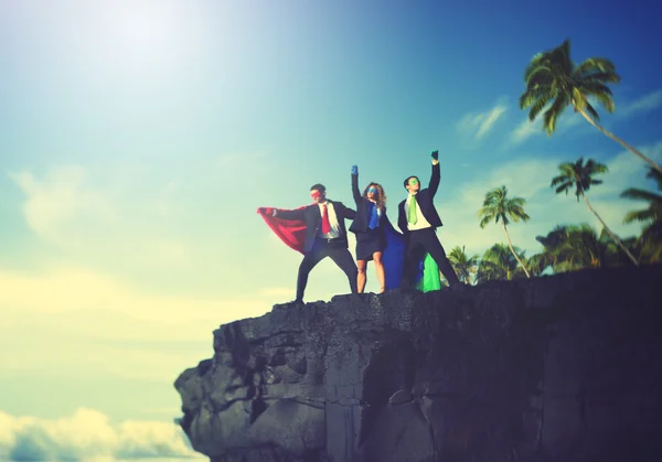 Business Superheroes on Edge of Cliff Concept — Stock Photo, Image