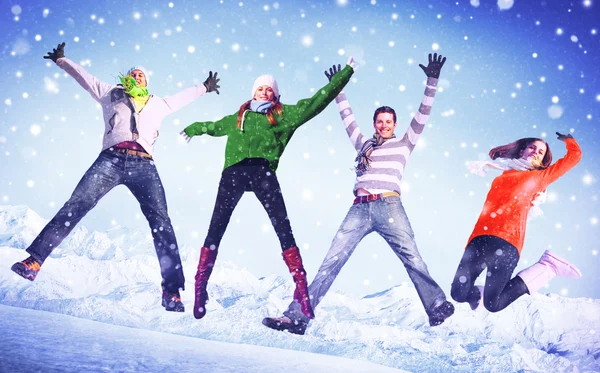 People Winter Jumping — Stock Photo, Image