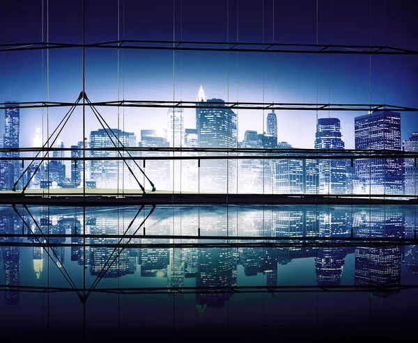 Fönster syn på staden skyskrapor — Stockfoto