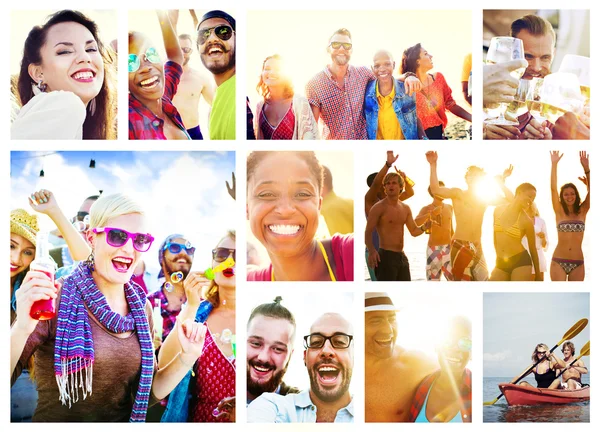Rozmanité šťastné mládeže na pláži — Stock fotografie