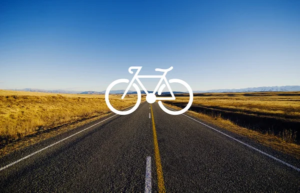 Fiets pictogram op weg — Stockfoto