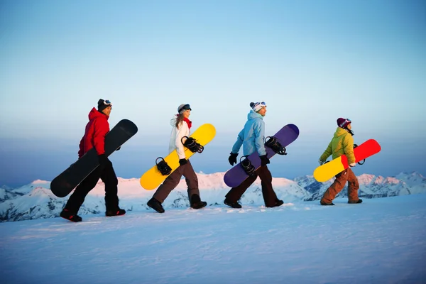 Grupp av snowboardåkare skidåkning koncept — Stockfoto