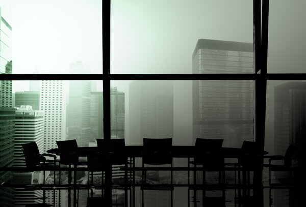 Interior of empty office with city on the background, Indoor Concept