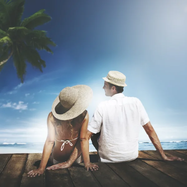 Couple Sitting on Wooden Floor  Concept — Stock Photo, Image