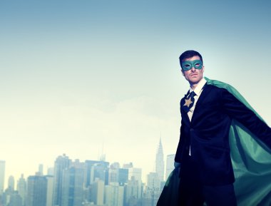 Süper kahraman işadamı modern şehir içinde