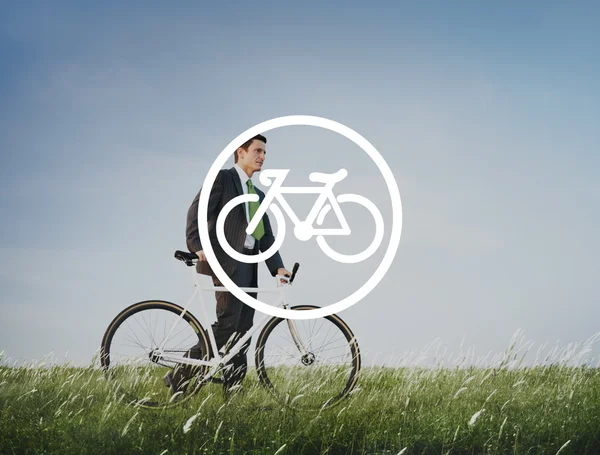 Businessman in suit with Bicycle — Stock Photo, Image