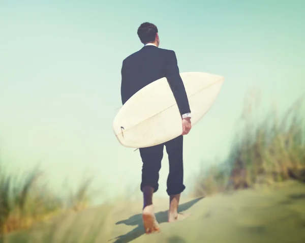 Businessman Surfboard Beach  Concept — Stock Photo, Image