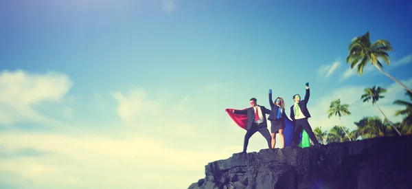 Business Superheroes Edge Cliff Achievement Success Concept — Stock Photo, Image