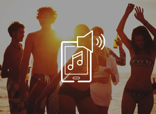 음악 듣기 재생 미디어 기술 개념 — 스톡 사진