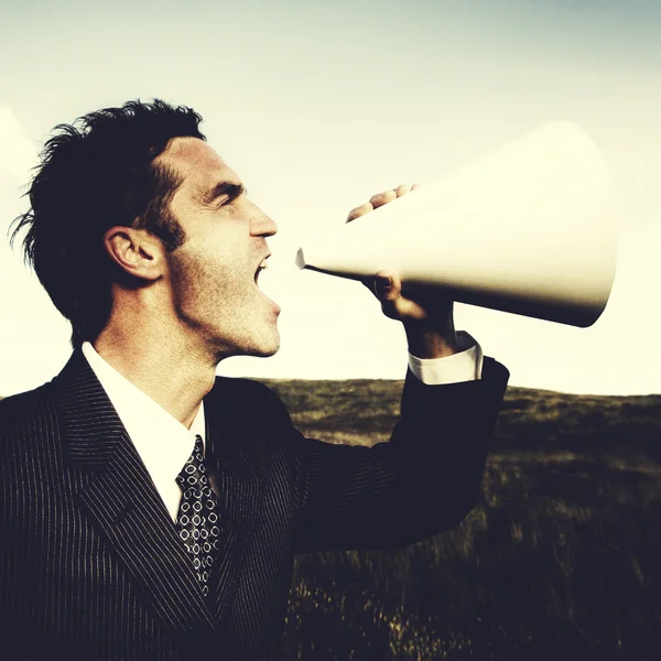 Businessman Shouting Megaphone — Stock Photo, Image