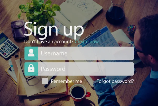 Zapsat, připojit k registraci účtu koncept — Stock fotografie