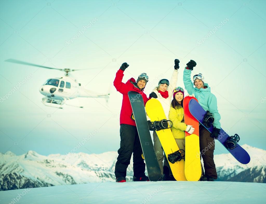 Extreme Group of Snowboarders