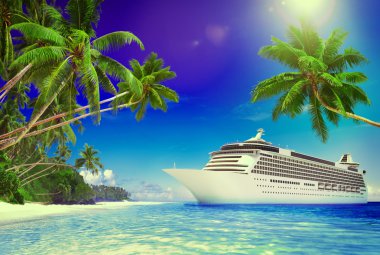 Cruise Gemi tropikal plaj kavramı