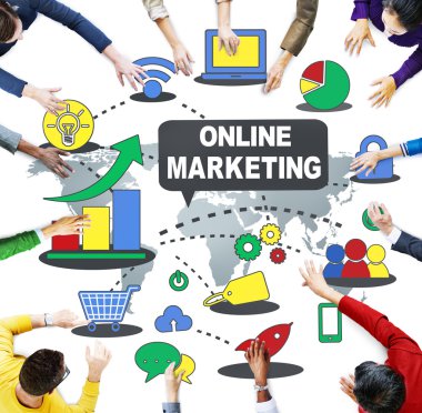 Online Pazarlama işaret eden iş adamları