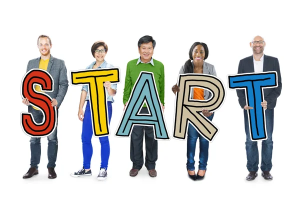 Diverse People Holding Text Start — Stock Photo, Image