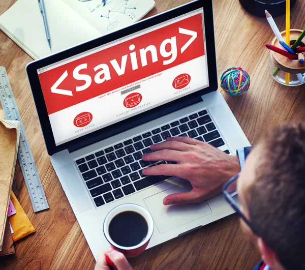 Oficina de finanzas de ahorro digital en línea, concepto de trabajo —  Fotos de Stock