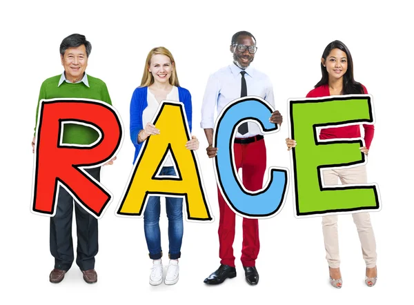 Gruppo di persone in possesso di lettera Race — Foto Stock