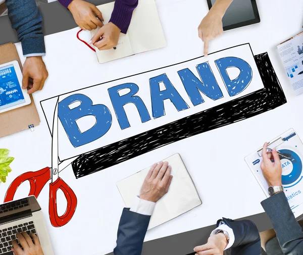 Business People Pointing on Brand — Stock Photo, Image