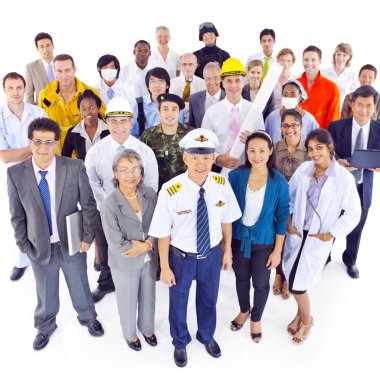 Çok etnik gruptan oluşan insanlar çeşitli meslek 