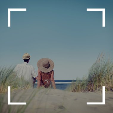 Çift kamera odak çerçevesi kavramı plajda