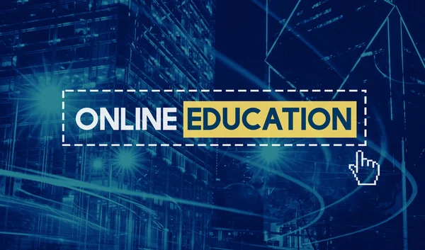 Online oktatás és push ikon — Stock Fotó