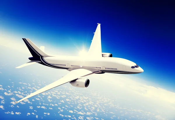 Avión volar en las nubes — Foto de Stock