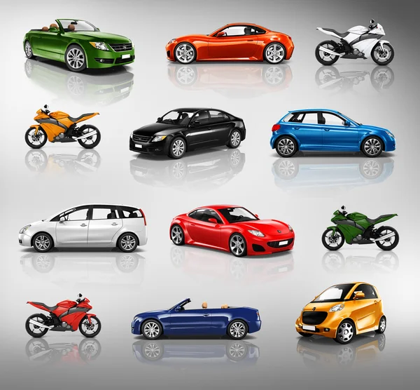 Bicicletas deportivas de diseño y automóviles — Foto de Stock