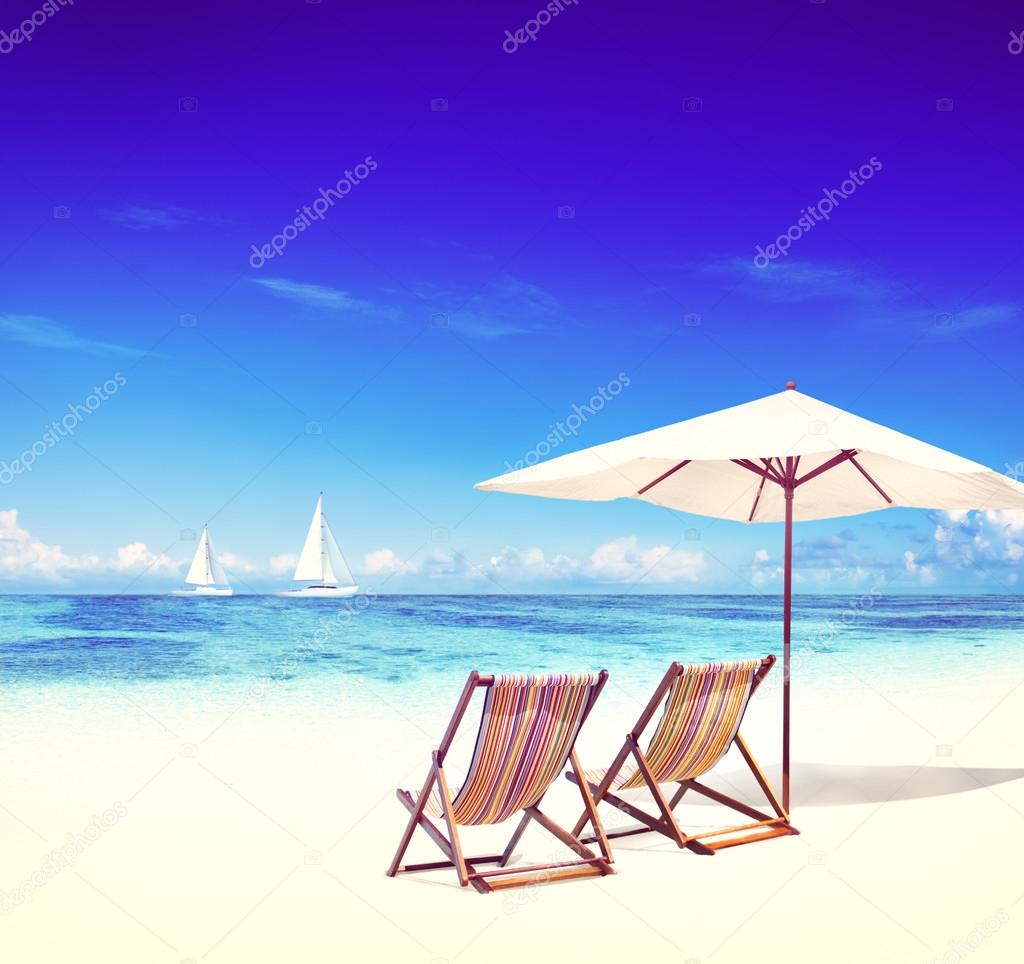 Deck Chair on Tropical Beach Concept