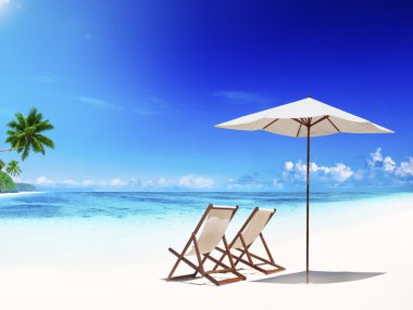 Güverte sandalyeleri tropikal plaj tatil yaz tatili kavramı