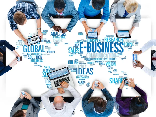 E-Business myšlenky analýza komunikačních řešení sociální koncepce — Stock fotografie