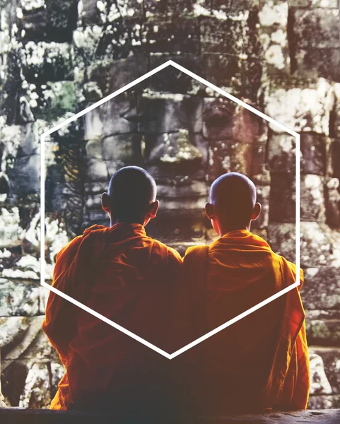 六角形のアイコン フレームと僧侶 — ストック写真