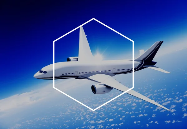 Concept de cadre d'icône d'avion et d'hexagone — Photo