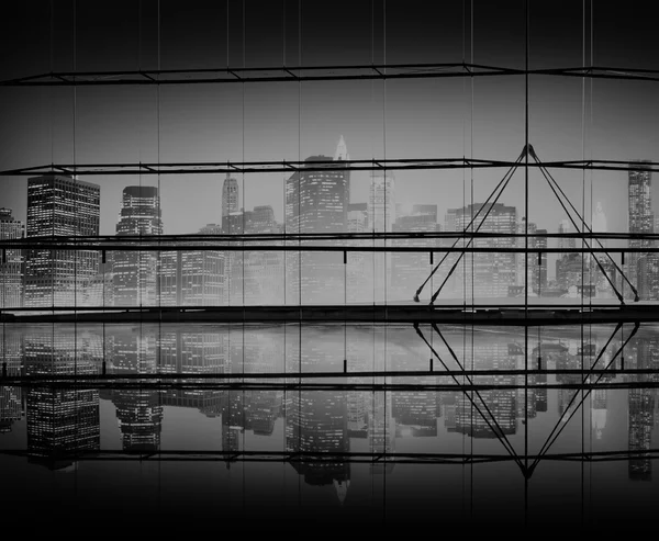 Window view on city skyscrapers — Stock Photo, Image