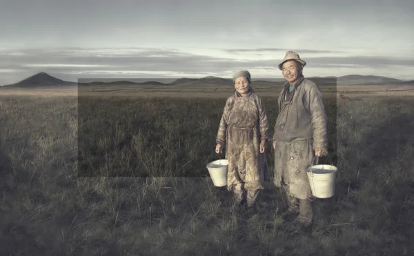 Μογγολικό ζευγάρι αγροτών έννοια — Φωτογραφία Αρχείου