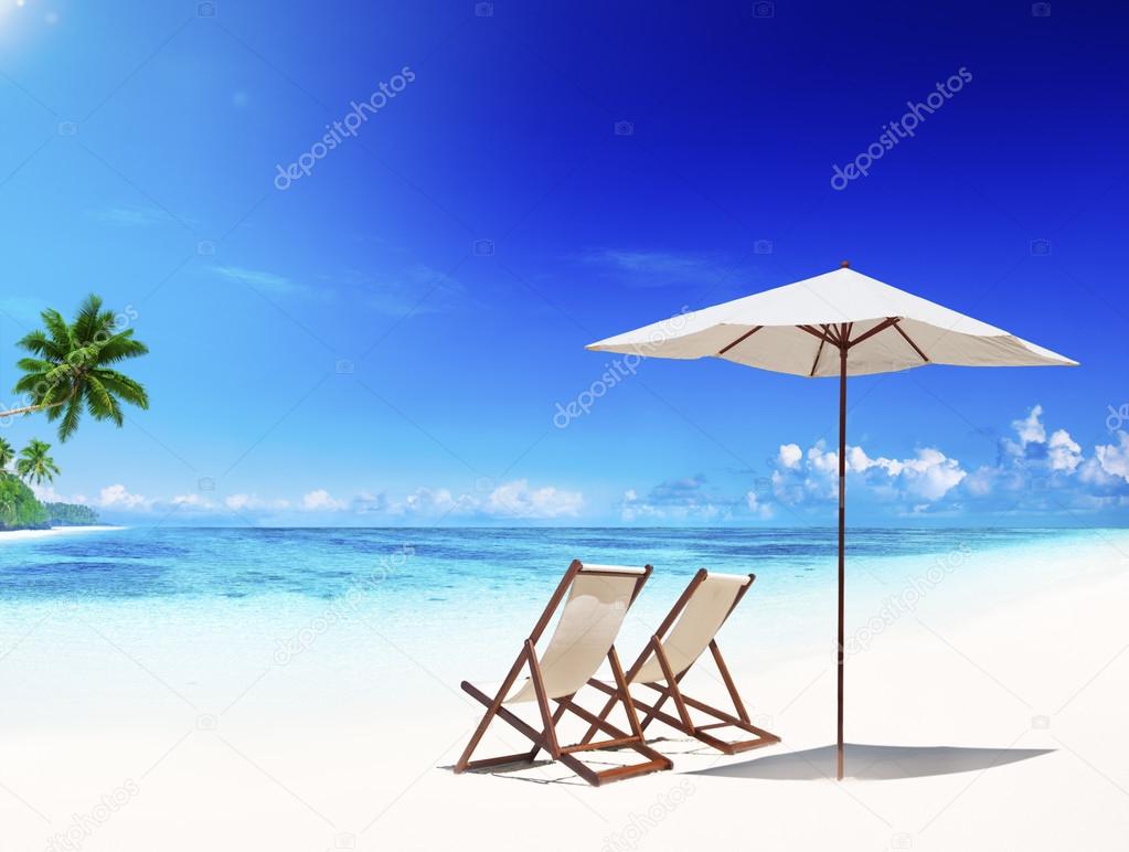 Deck Chairs Tropical Beach Leisure Summer Vacation Concept