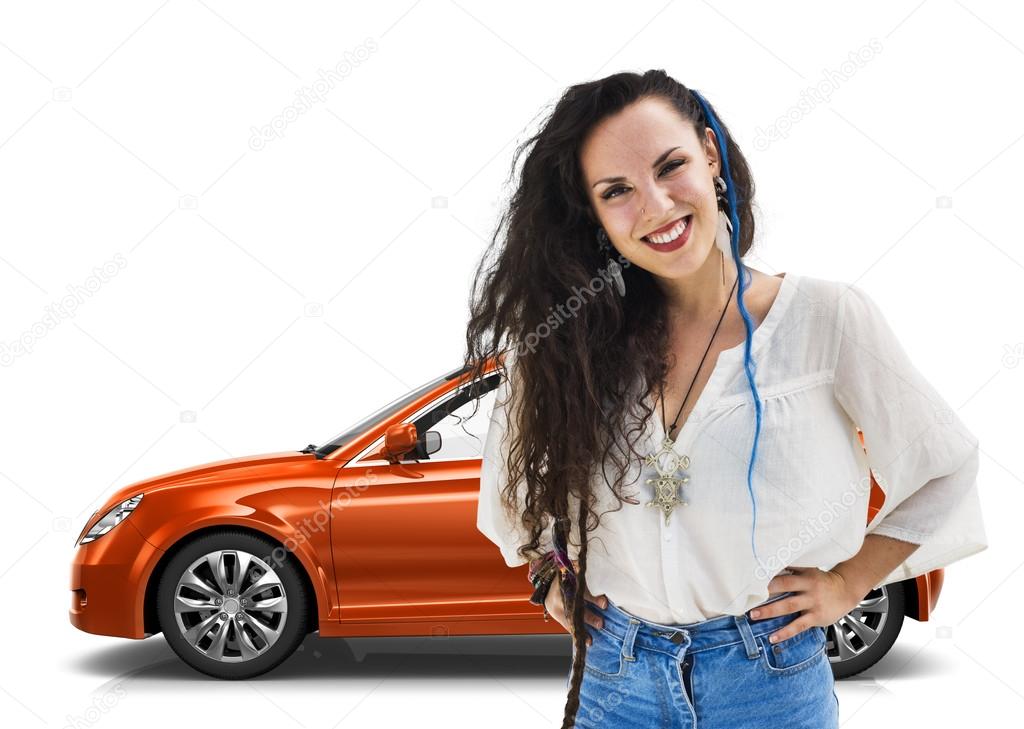 woman with Car behind