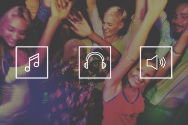 arkadaşlar parti ve medya şarkı müzik konsepti