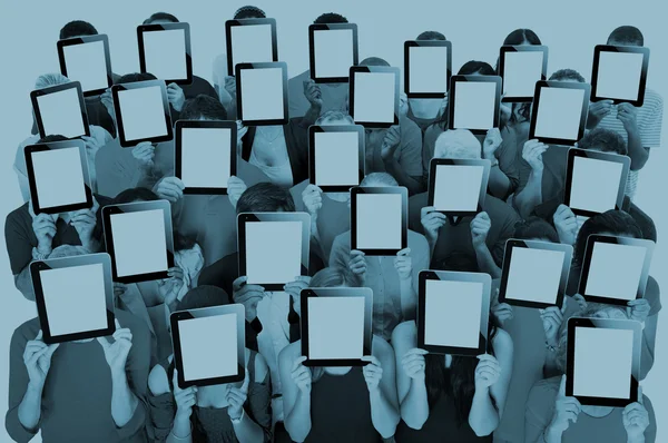 Diversity People Covering Faces by Digital Tablets — Stock Photo, Image