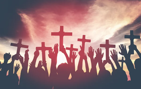 People Holding Cross and Praying — Stock Photo, Image