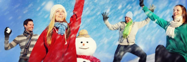 Groep vrienden genieten van de Winter — Stockfoto