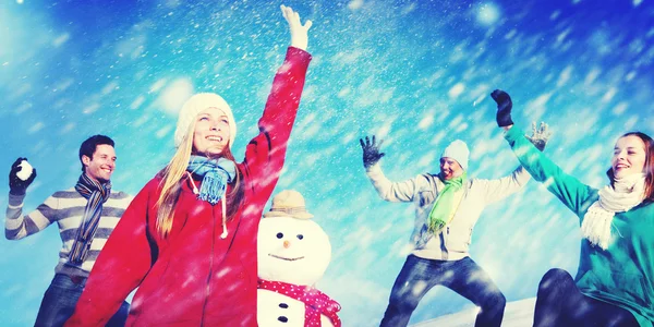 Groep vrienden genieten van de Winter — Stockfoto