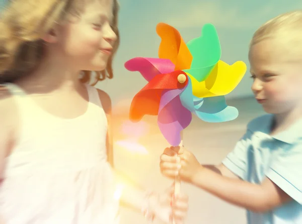 Brother and Sister at Beach Enjoyment Concept — Stock Photo, Image