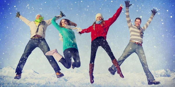 Amigos disfrutando de vacaciones de Navidad —  Fotos de Stock