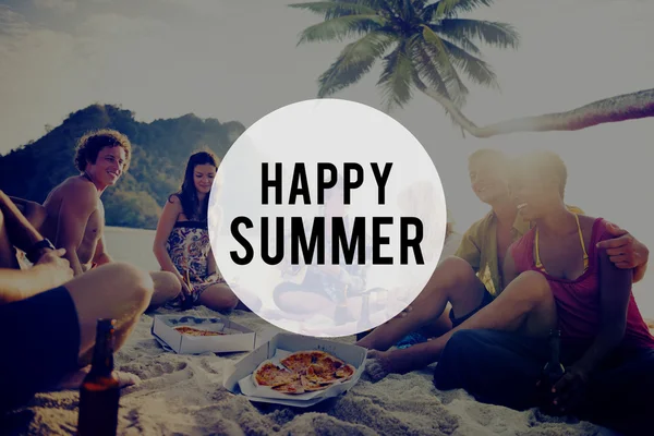 Happy Summer Friendship and Beach Concept — Stock Photo, Image