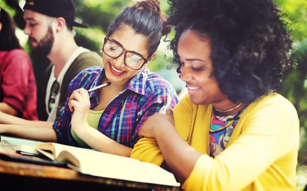 Diversos estudantes universitários estudando juntos — Fotografia de Stock