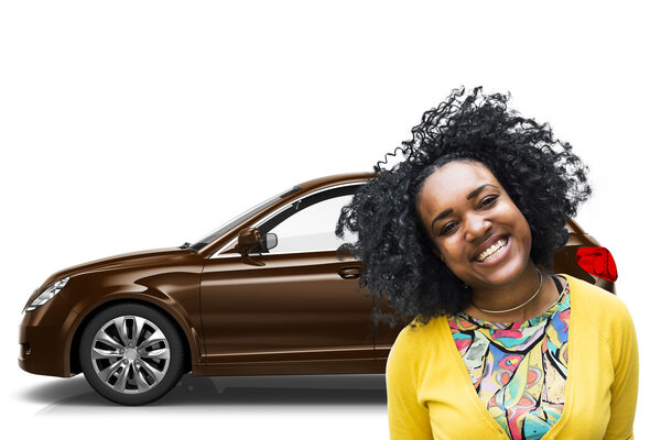 woman  in the front of new car